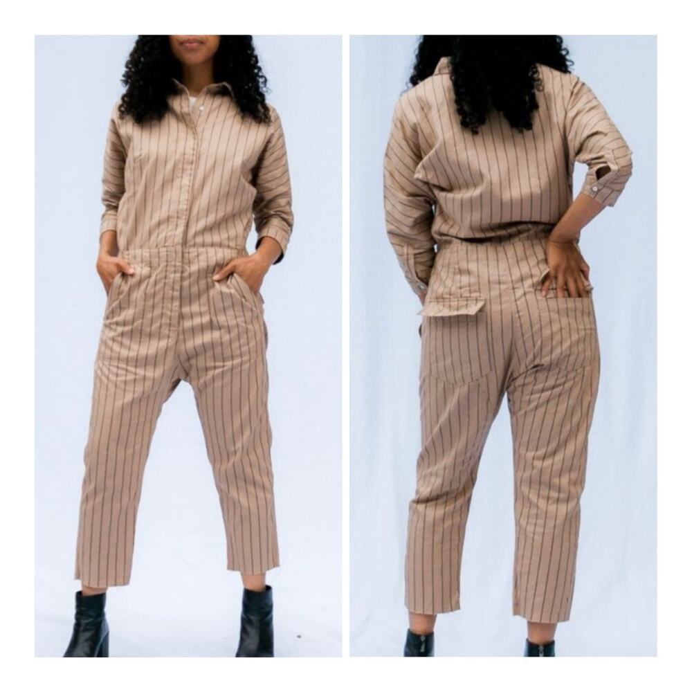 Acacia San Fran Coverall Cotton Utility Workwear Striped Relaxed Jumpsuit Small